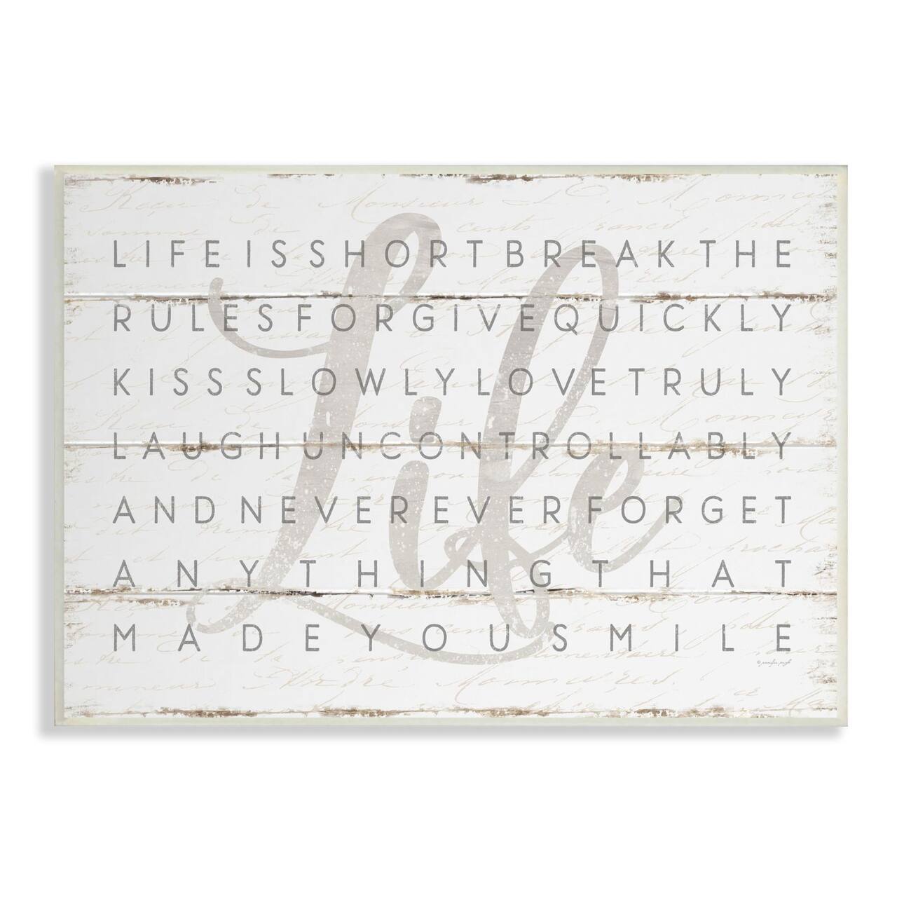 Stupell Industries Life Is Short Smile Grey on White Planked Look Wood Wall Plaque